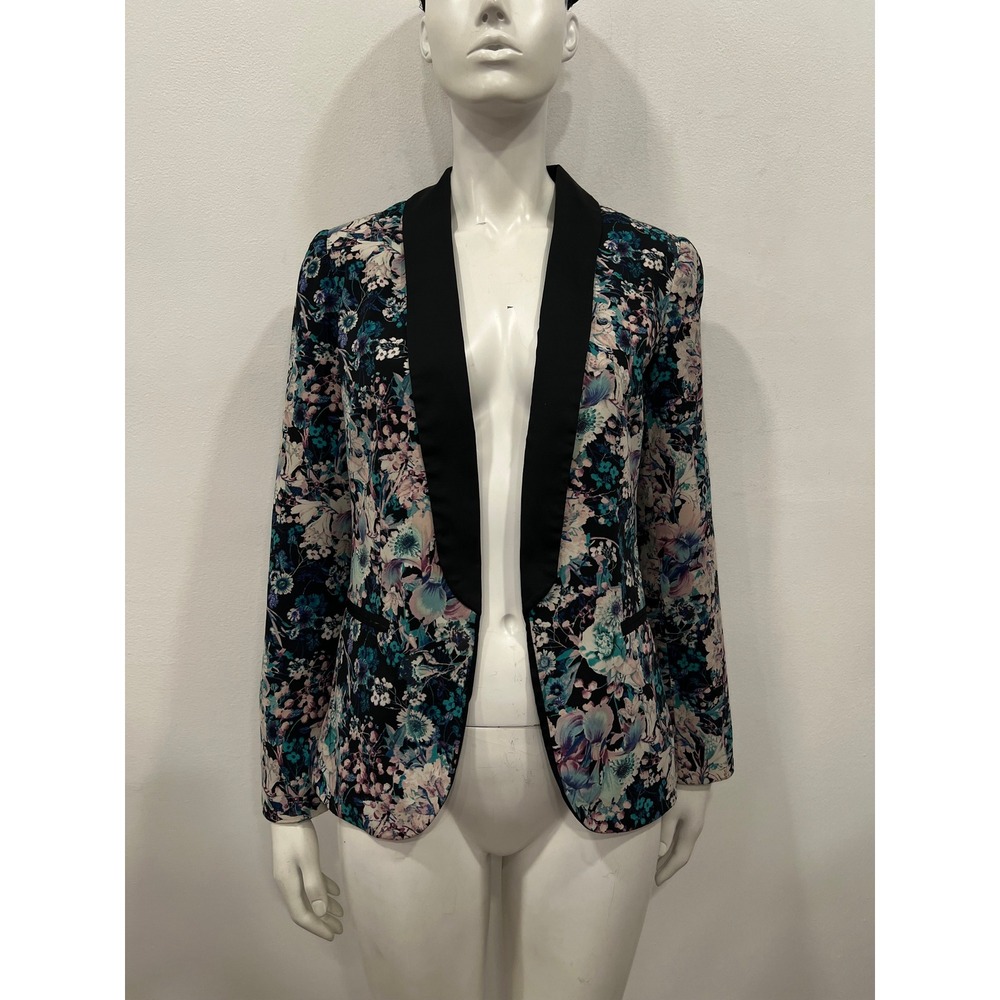 LC Lauren Conrad Womens Blazer Multicolor Floral Open Front Casual Size 4